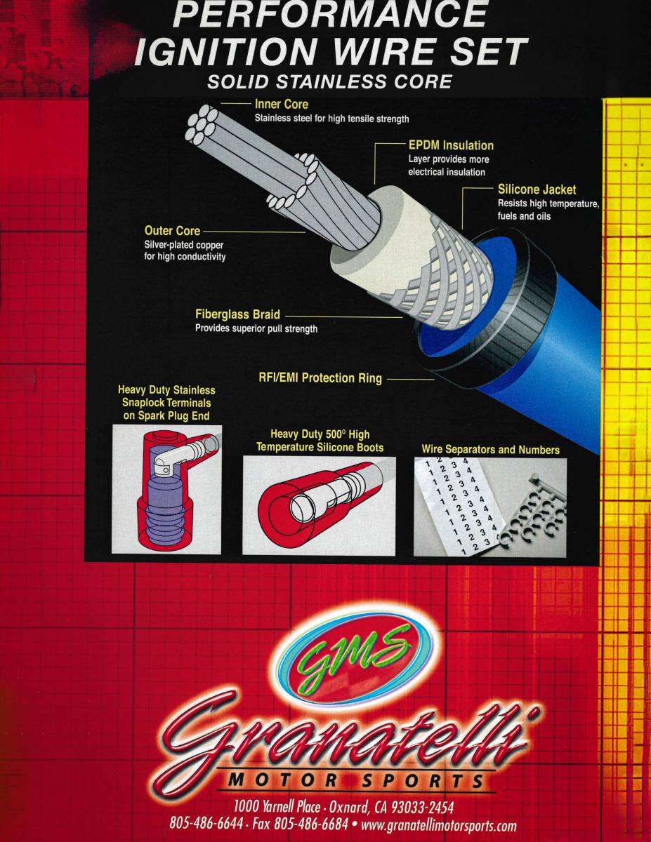 Granatelli Motor Sports "0 ohm" High Performance Spark Plug Wires Red 28-1811HTRB
