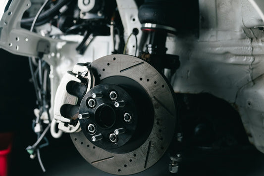 Close-up of a car's performance brake system