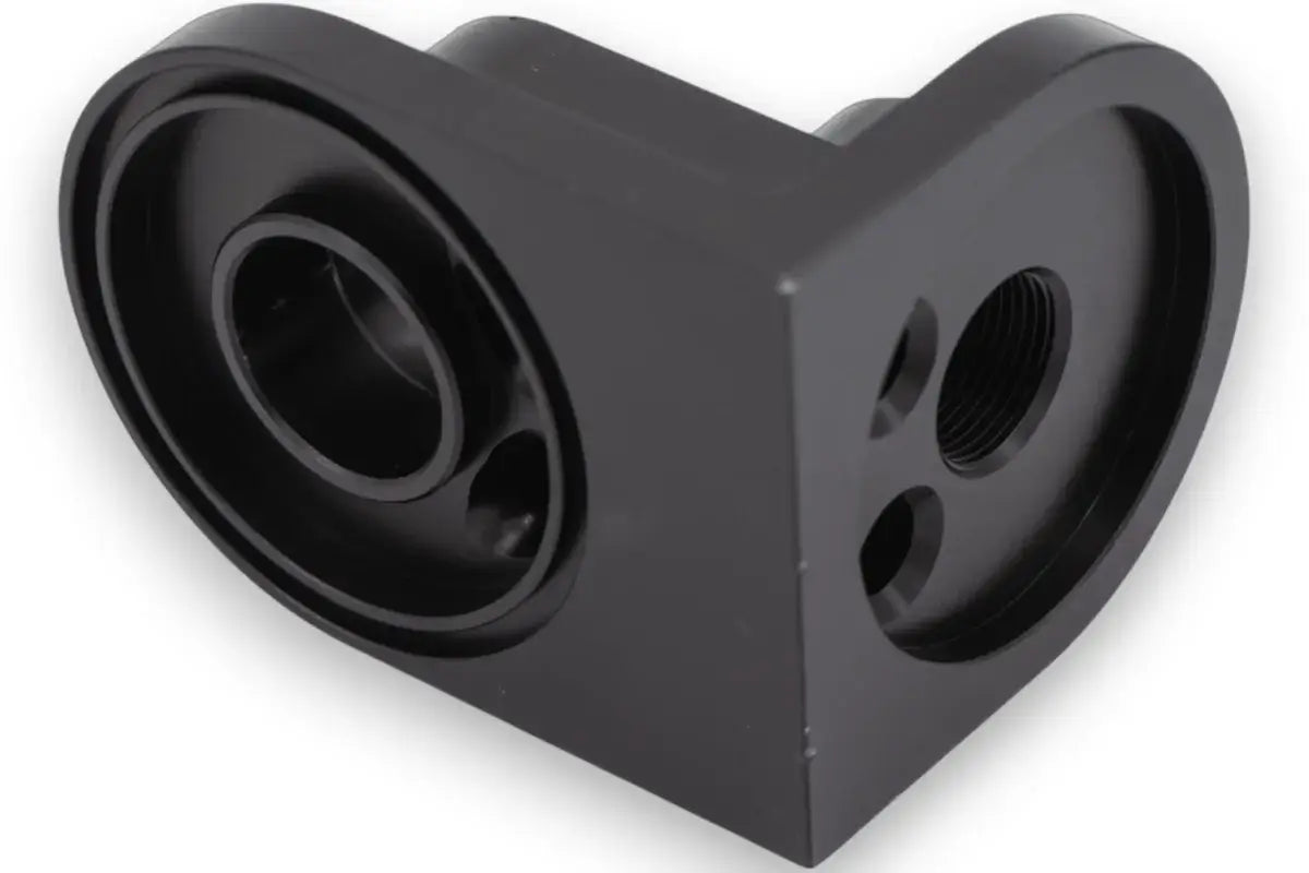 Oil Filter Adapter Rotates 90 Degree Black Billet For use on Ford 5.0L Engines